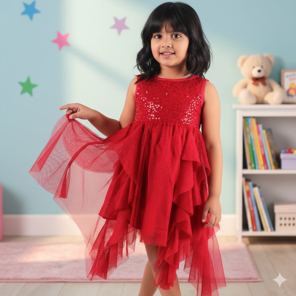 Stunning Maroon Sequin Net Tuil Dress