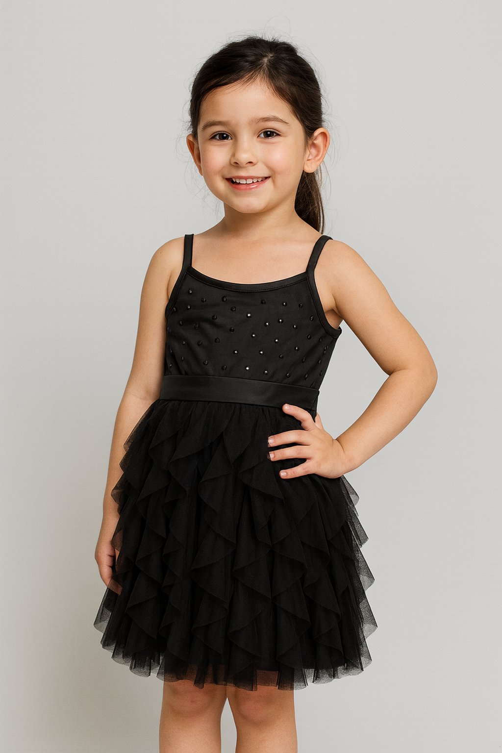 Radiant Elegance: Black Stone Embroidered Net Dress