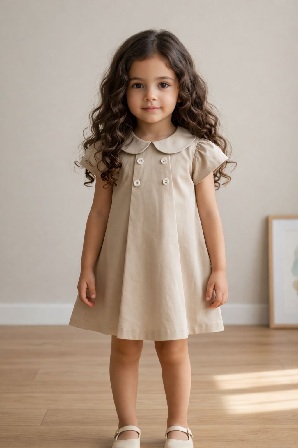Elegant Double-Button A-Line Kids Dress