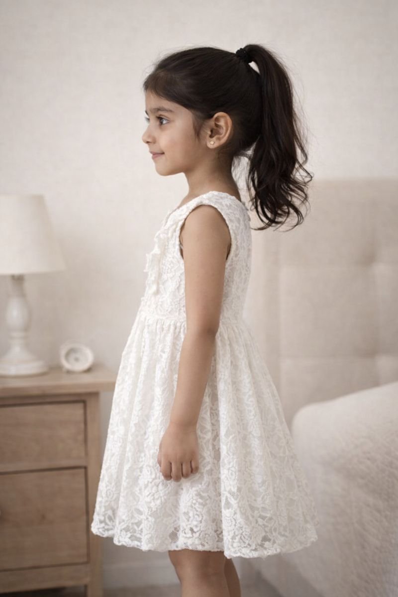 Girls Soft Floral Lace A-Line Party Dress view 3