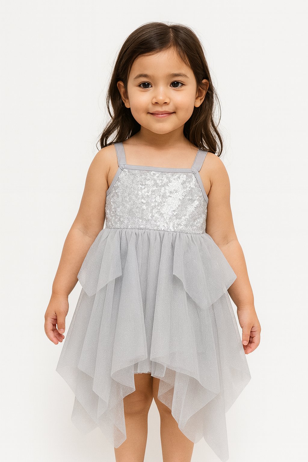 Chic Grey Strappy Sequined Party Dress