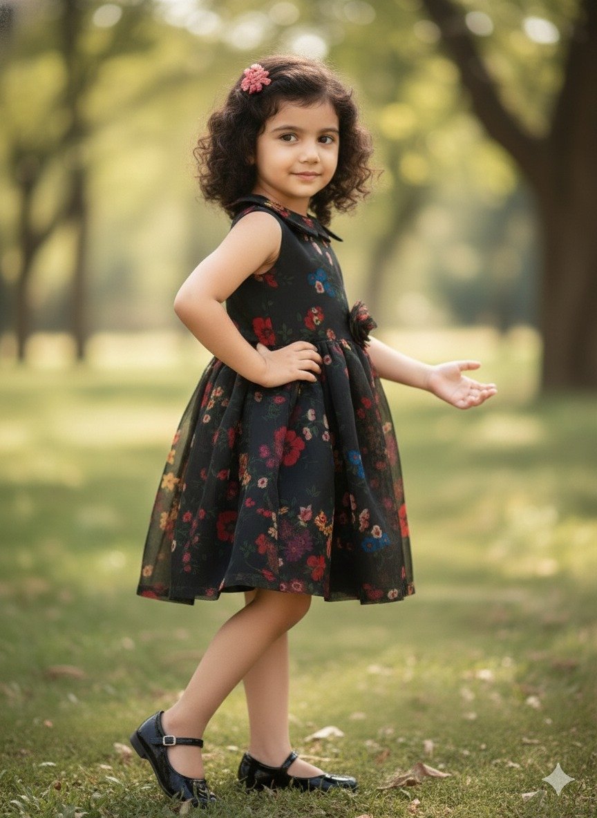 Elegant Blossom Black Party Dress view 2