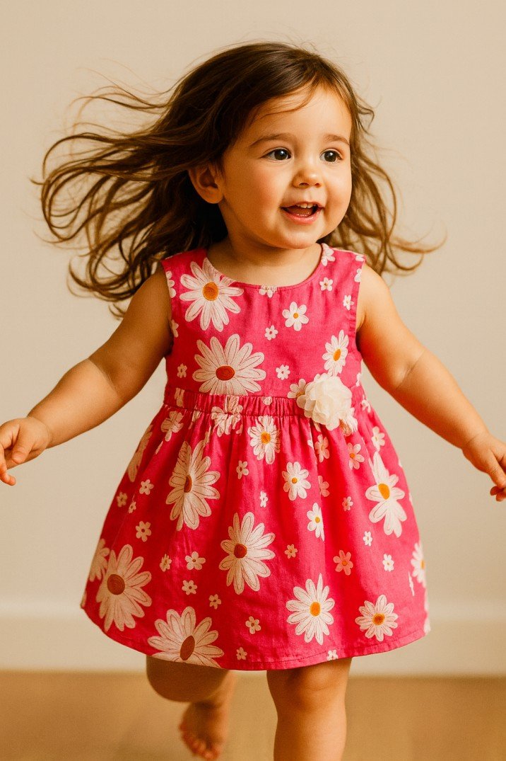 Cute Daisy Print Pink Dress for Toddlers