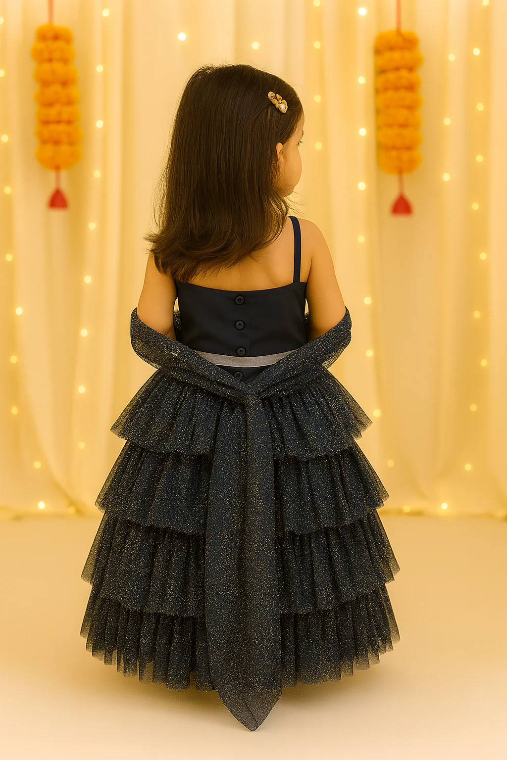 KidsDew Flared Glitter Net Lehenga Choli Navy view 3