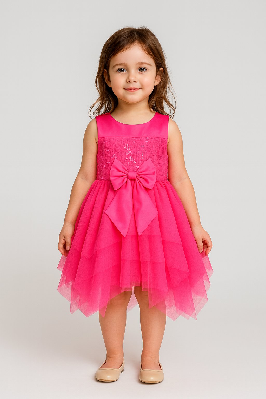 Enchanting Magenta Net Tuil Dress
