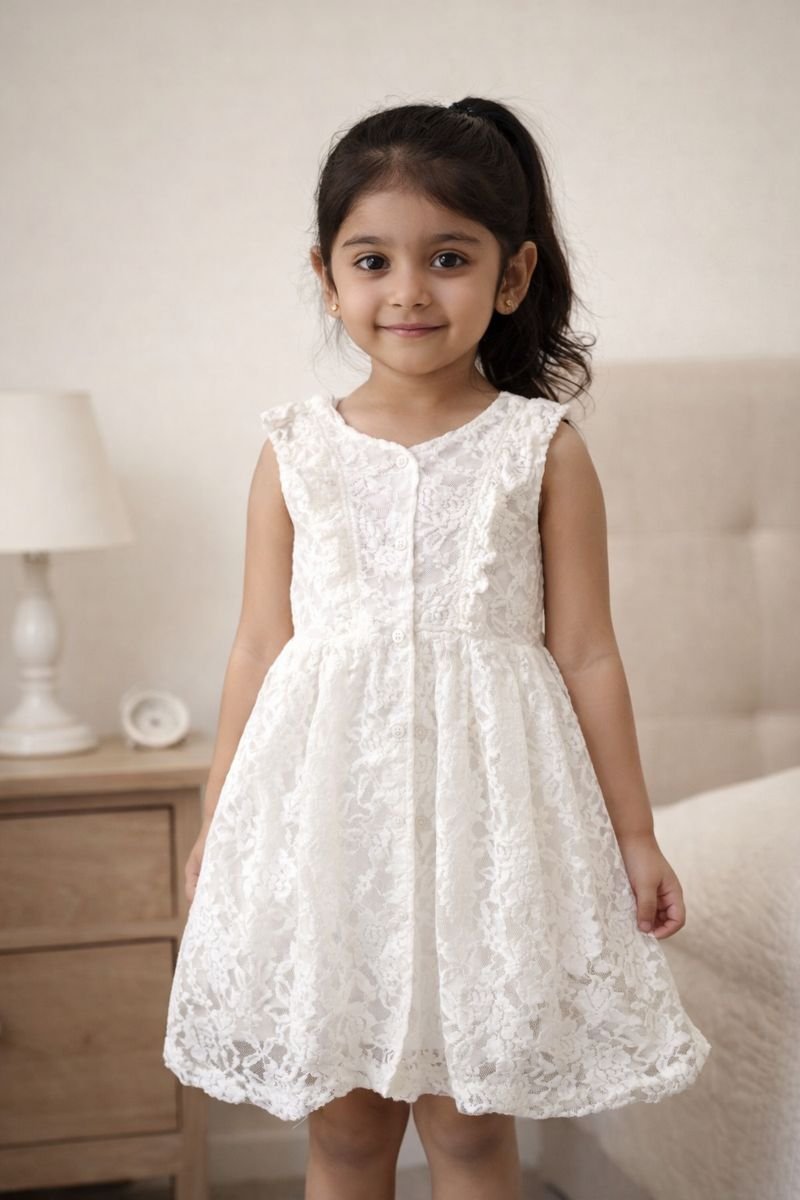 Girls Soft Floral Lace A-Line Party Dress