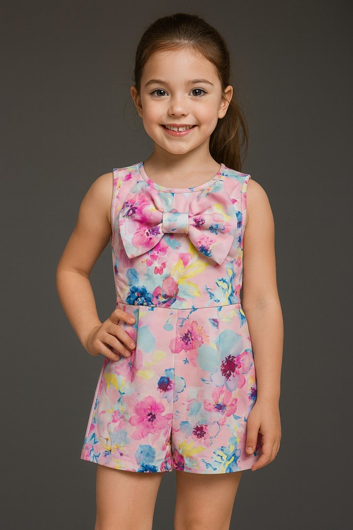 Elegant Pastel Floral Front Bow Playsuit 