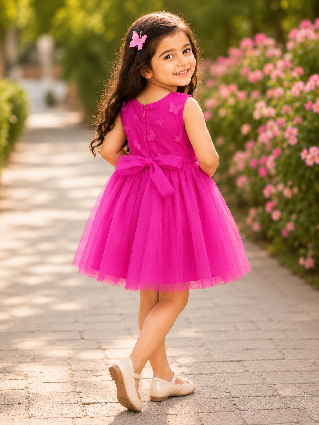Dreamy Pink Butterfly Appliqué Knee-Length Dress view 3