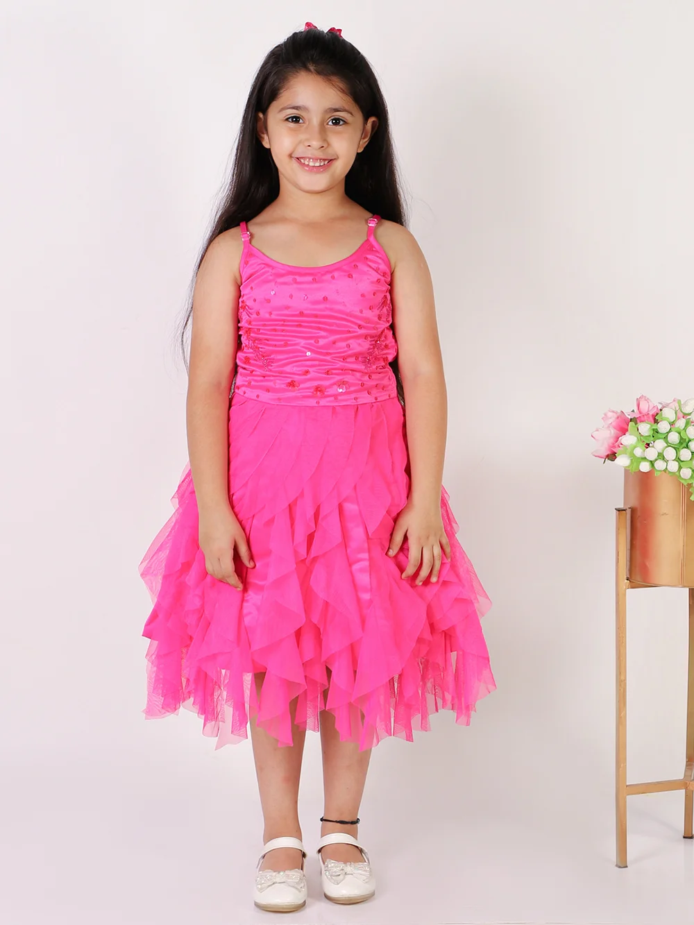 Captivating Fuchsia Stone Embroidered Dress view 2