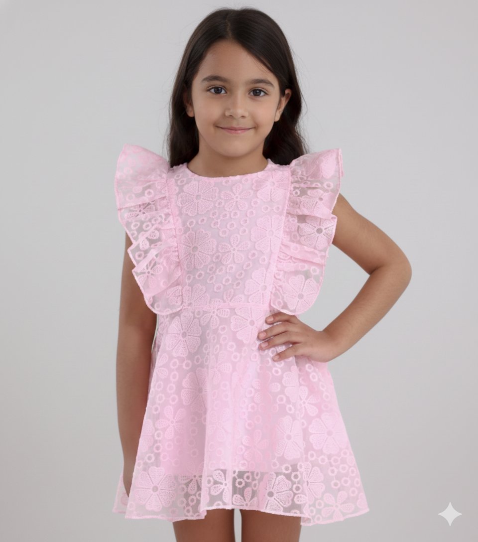 Charming Pink Embroidered Organza Dress