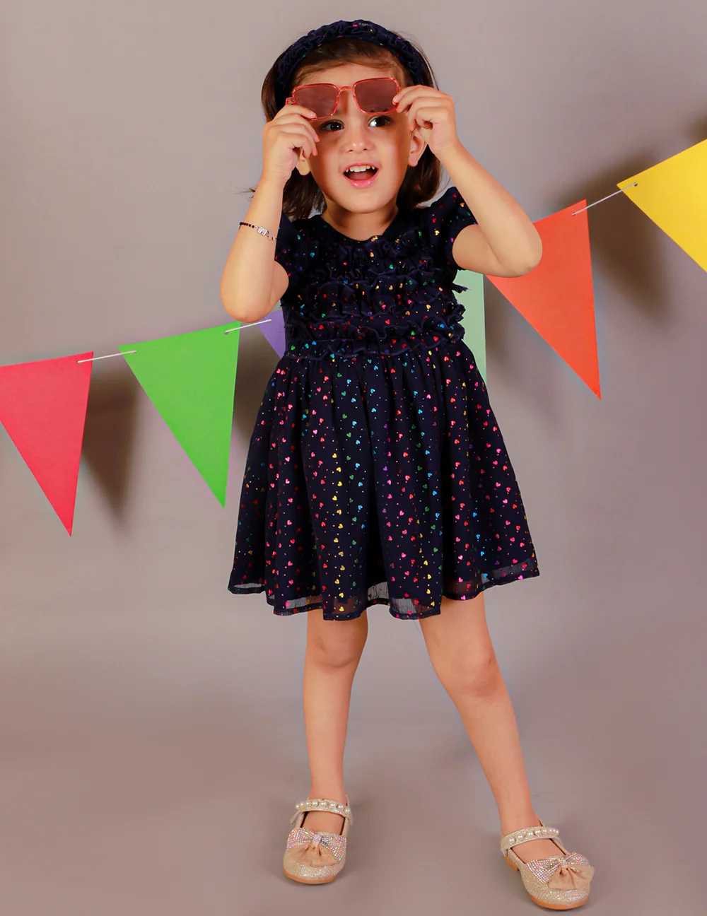 Charming Navy Rainbow Hearts Dress