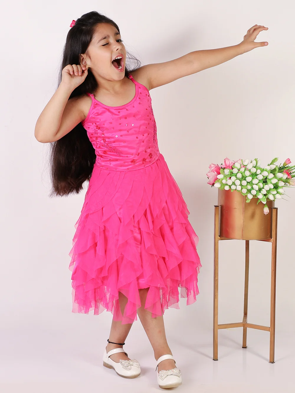 Captivating Fuchsia Stone Embroidered Dress