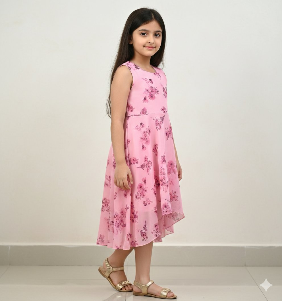 Charming Pink Georgette Floral Printed Dress