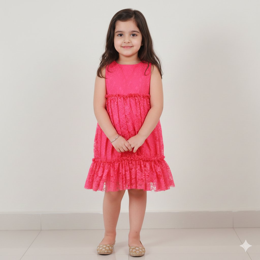 Stunning Fuchsia Sleeveless Pleated Net Party Dress