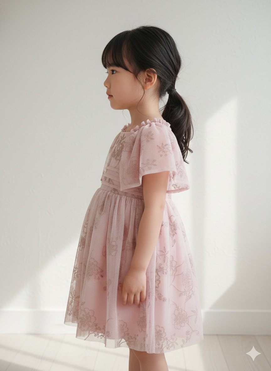 Girls Soft Pink Fit & Flare Dress view 3