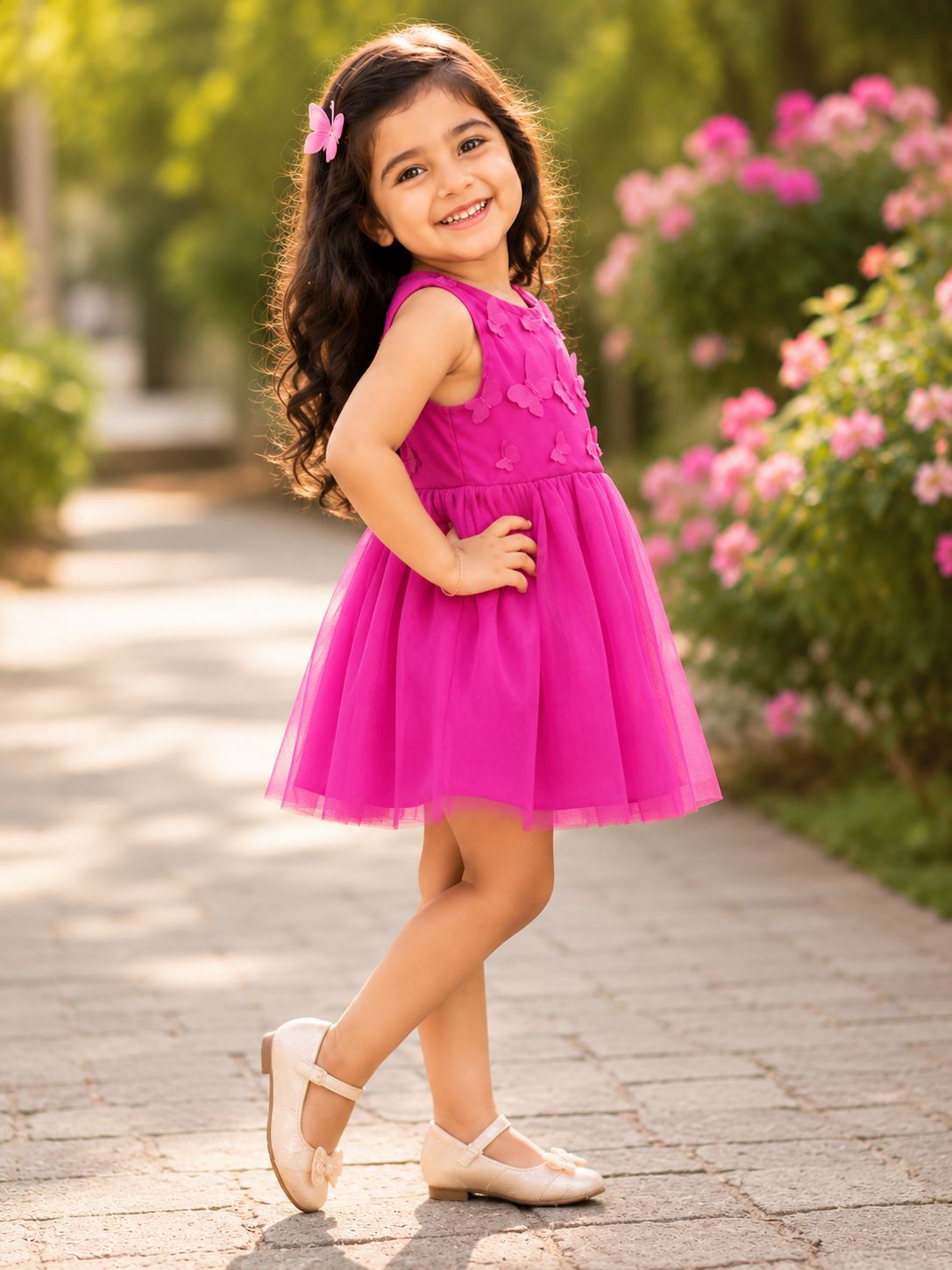 Dreamy Pink Butterfly Appliqué Knee-Length Dress view 2