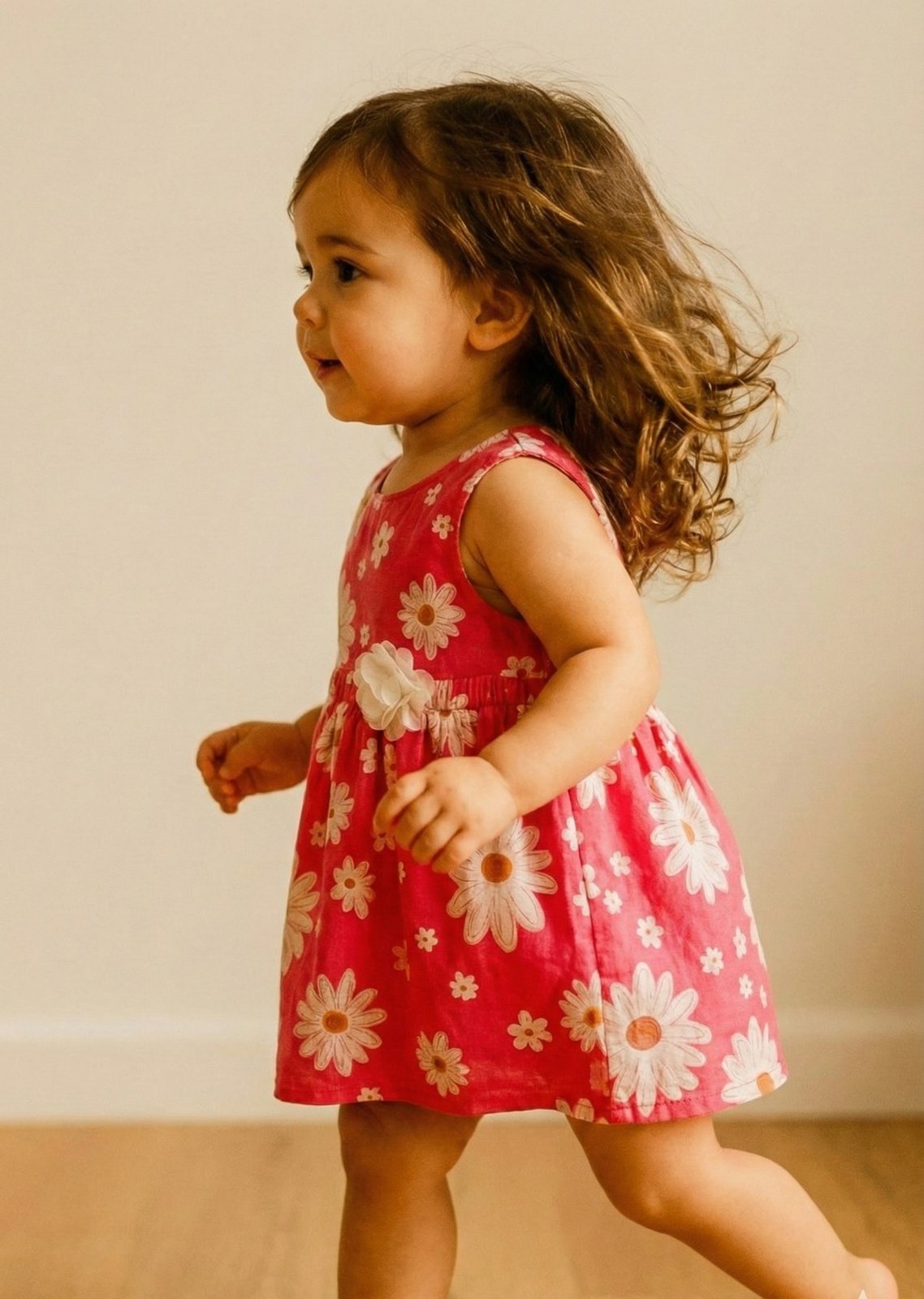 Cute Daisy Print Pink Dress for Toddlers view 3