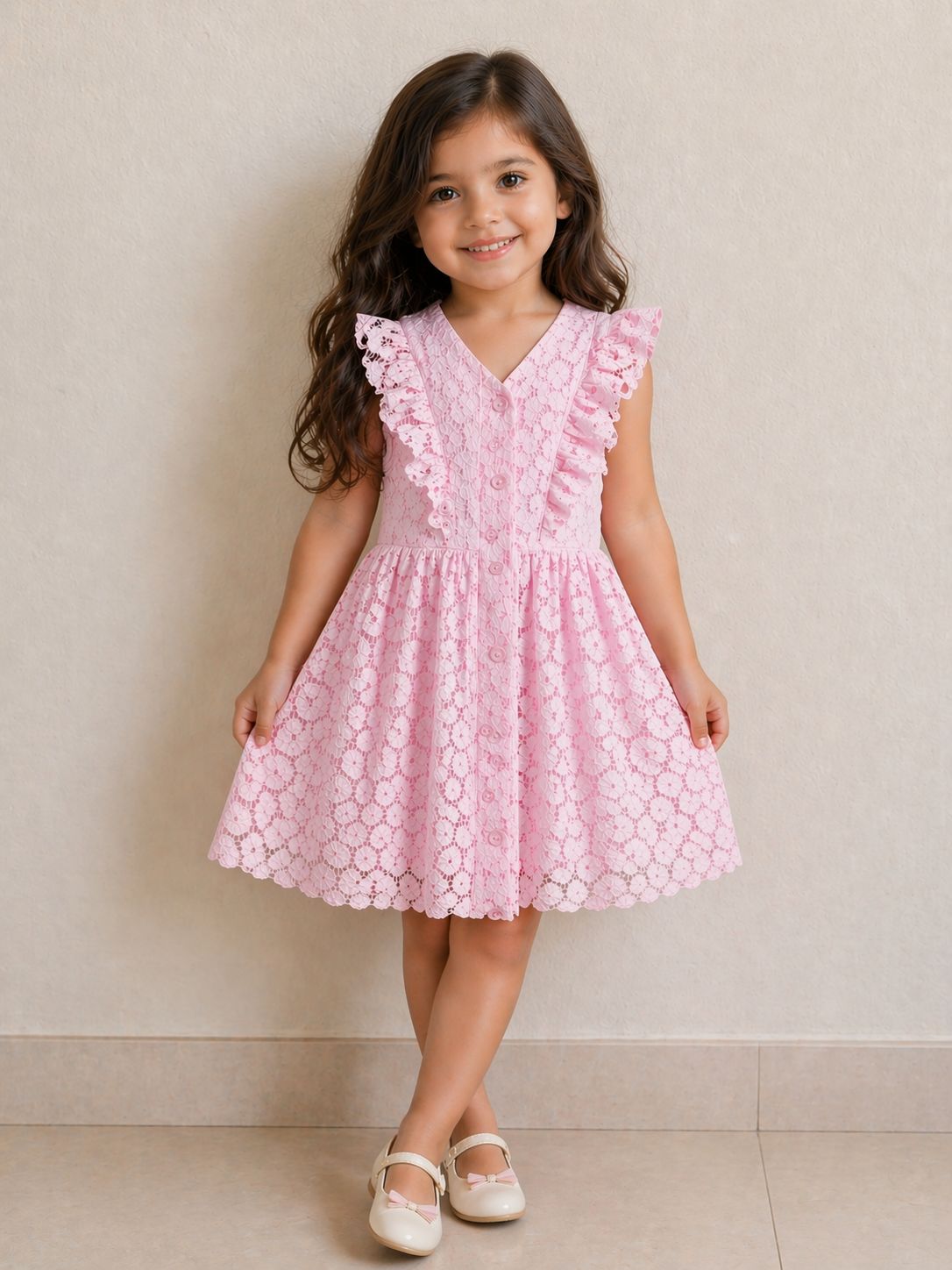 Charming Pink Lace Twirl Dress
