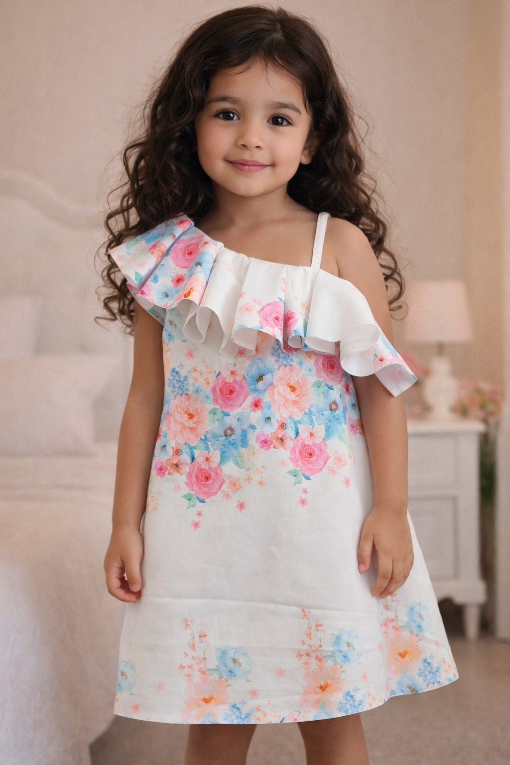 Spring Petals One-Shoulder Floral A-Line Dress