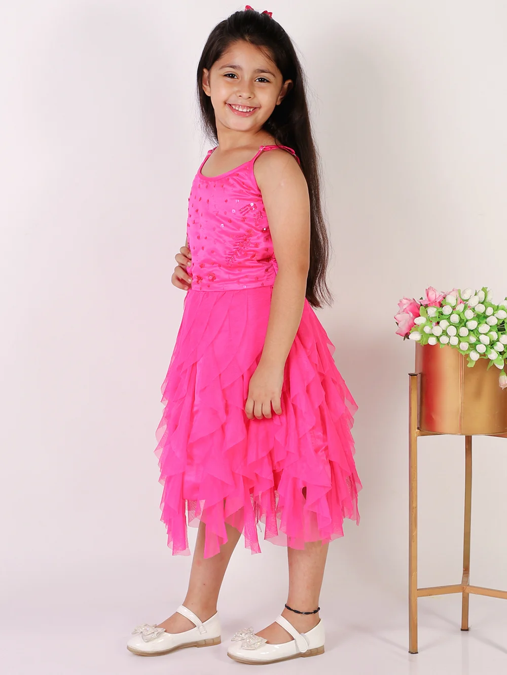 Captivating Fuchsia Stone Embroidered Dress view 3