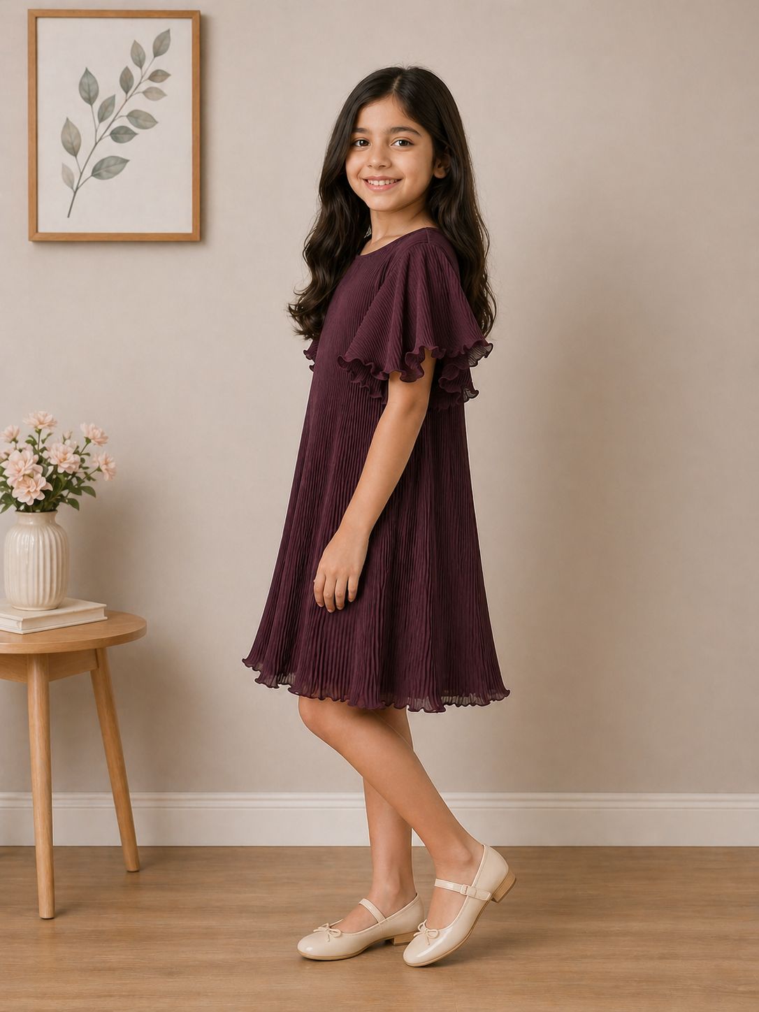 Chic Wine Pleated Dress view 2