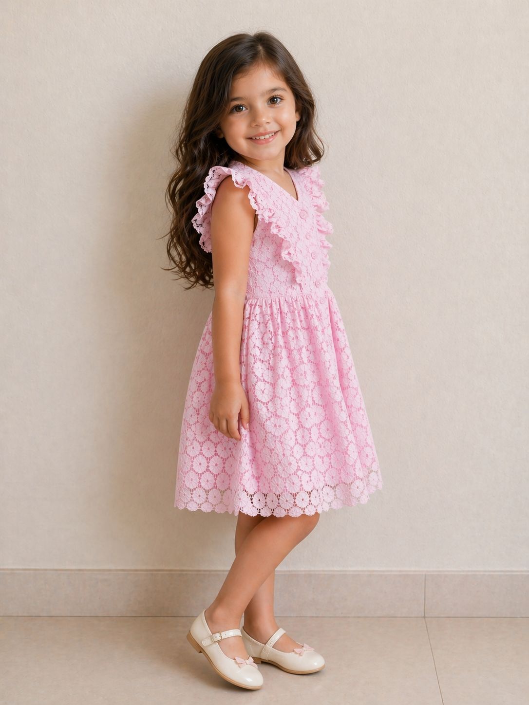 Charming Pink Lace Twirl Dress view 2