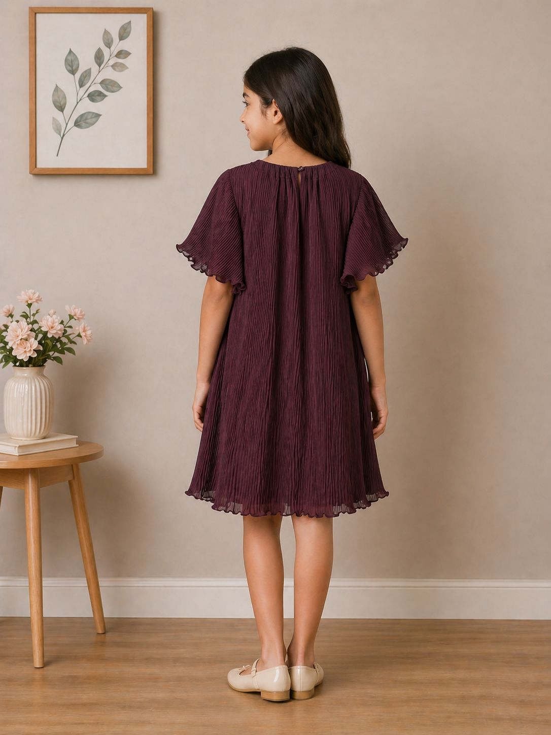 Chic Wine Pleated Dress view 3