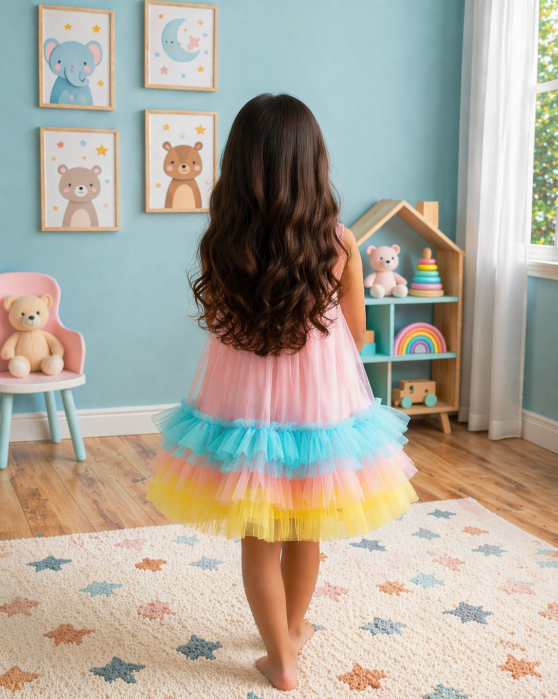 Pastel Rainbow Ruffle Tulle Party Dress view 3