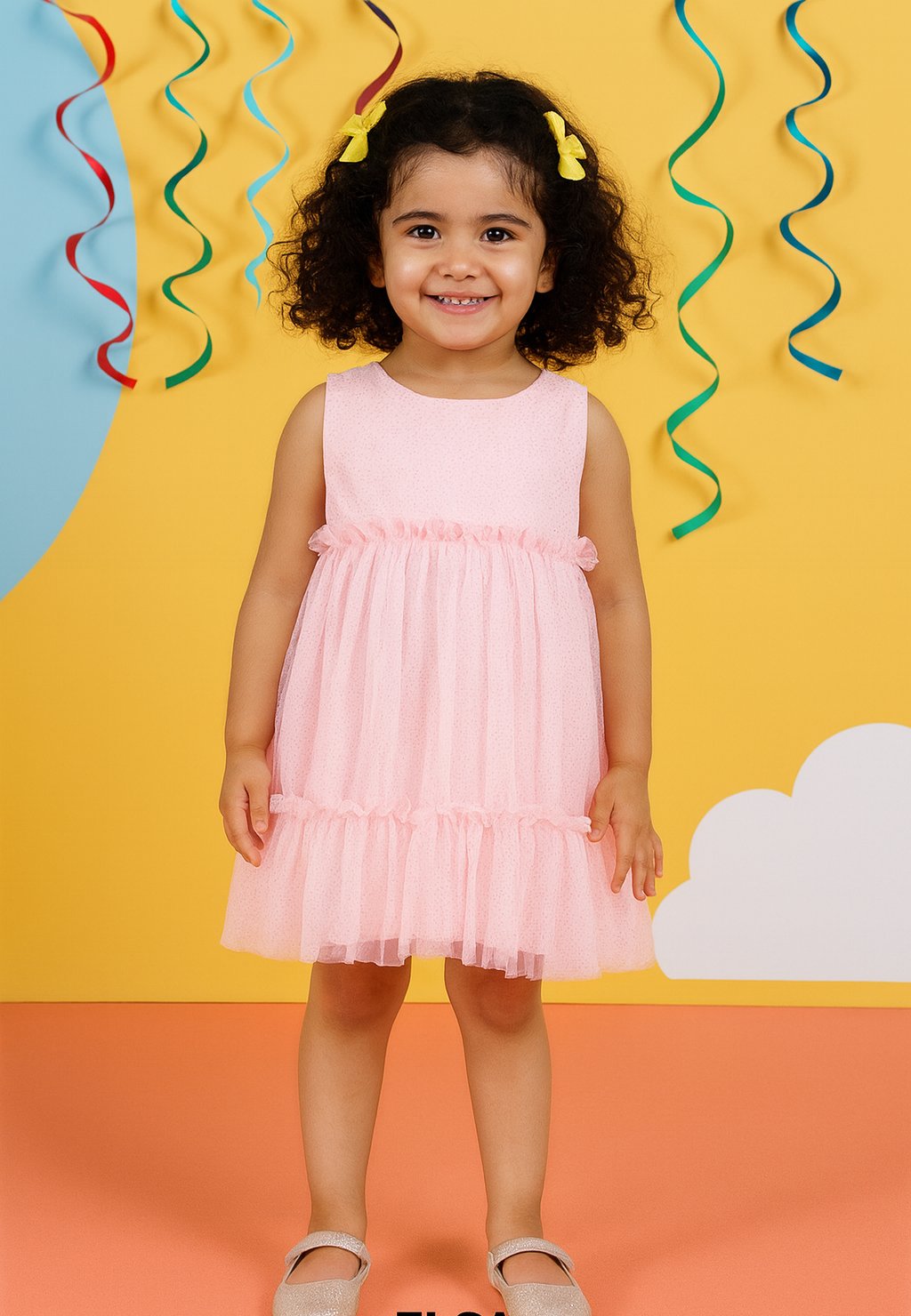 Charming Light Pink Glitter Net Pleated Dress