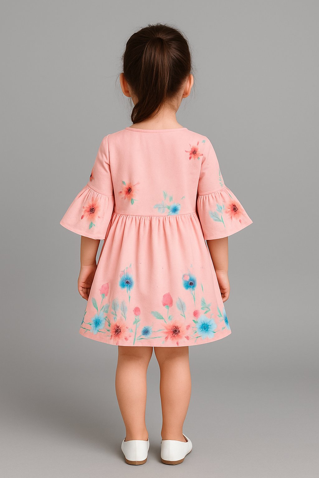 Chic Peach Bell Sleeves Summer Dress view 3