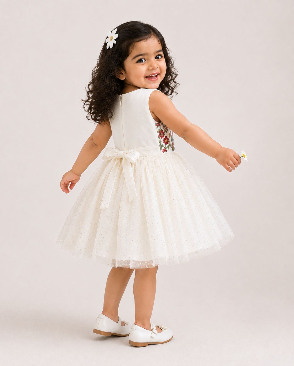 Girls Floral Embroidered Party Dress view 2