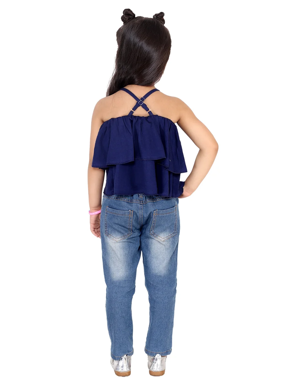 Chic Navy Hosiery Criss-Cross Back Top view 4