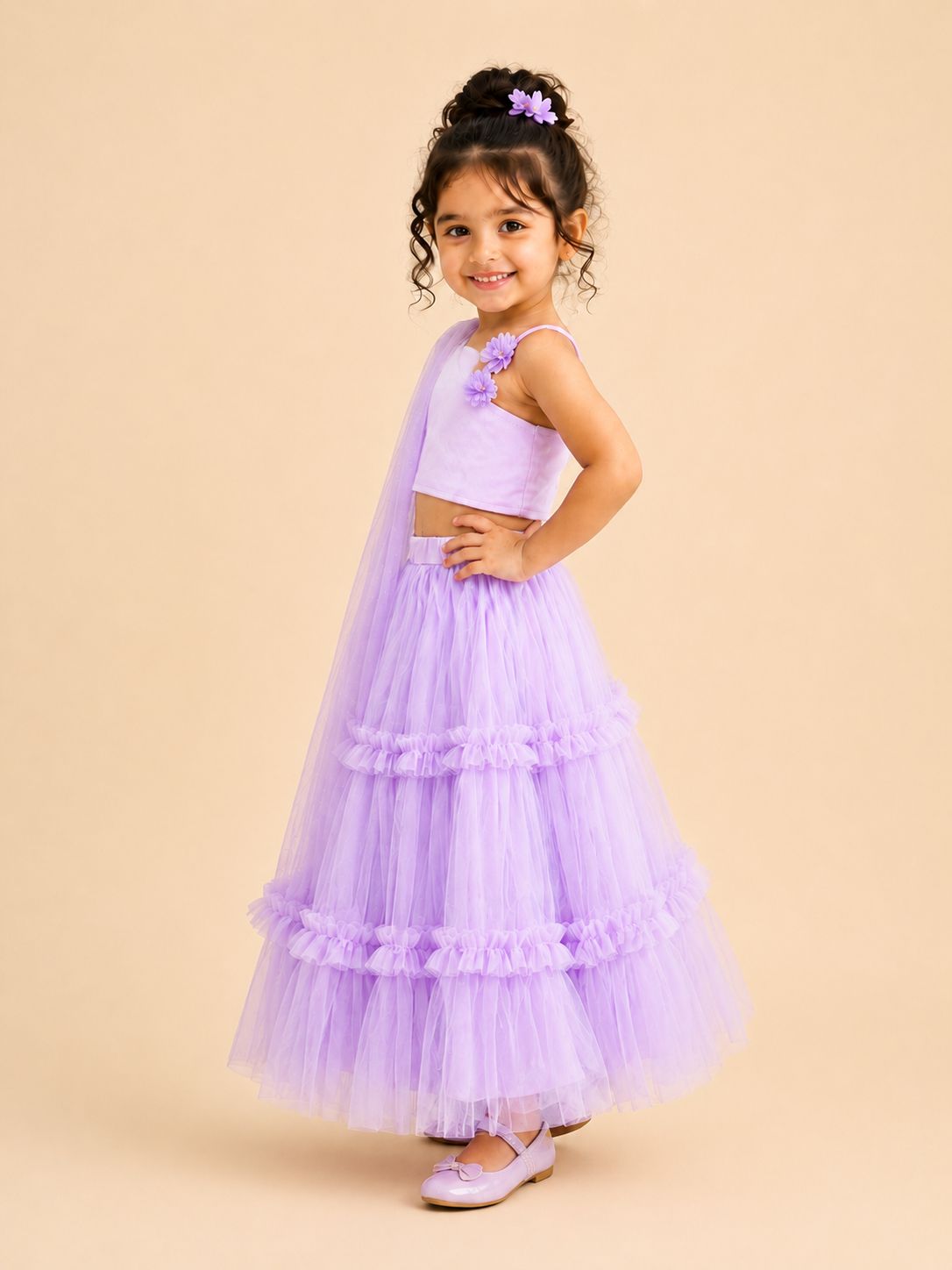 Lilac Dream One-Shoulder Ruffle Lehenga Set view 2