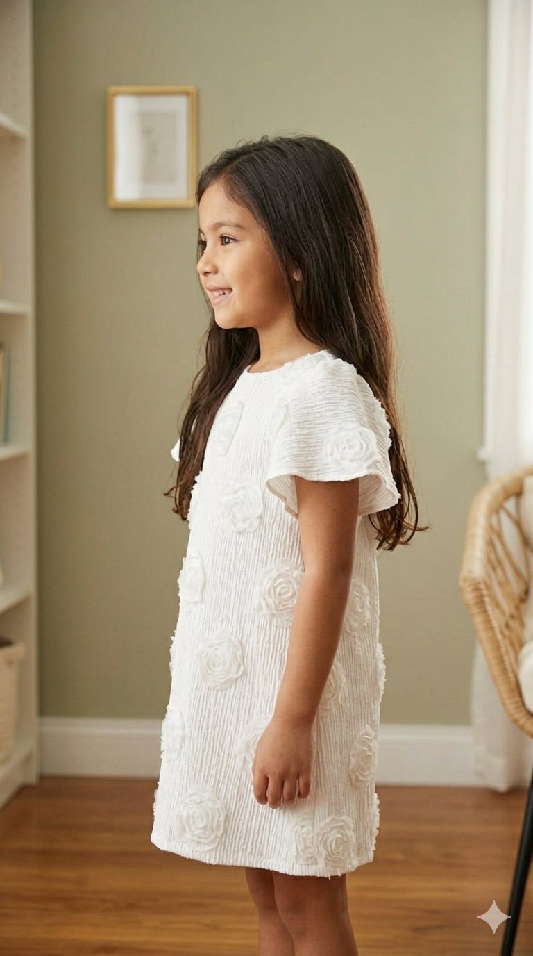 Ivory Bloom Textured Floral Appliqué Girls Dress view 3