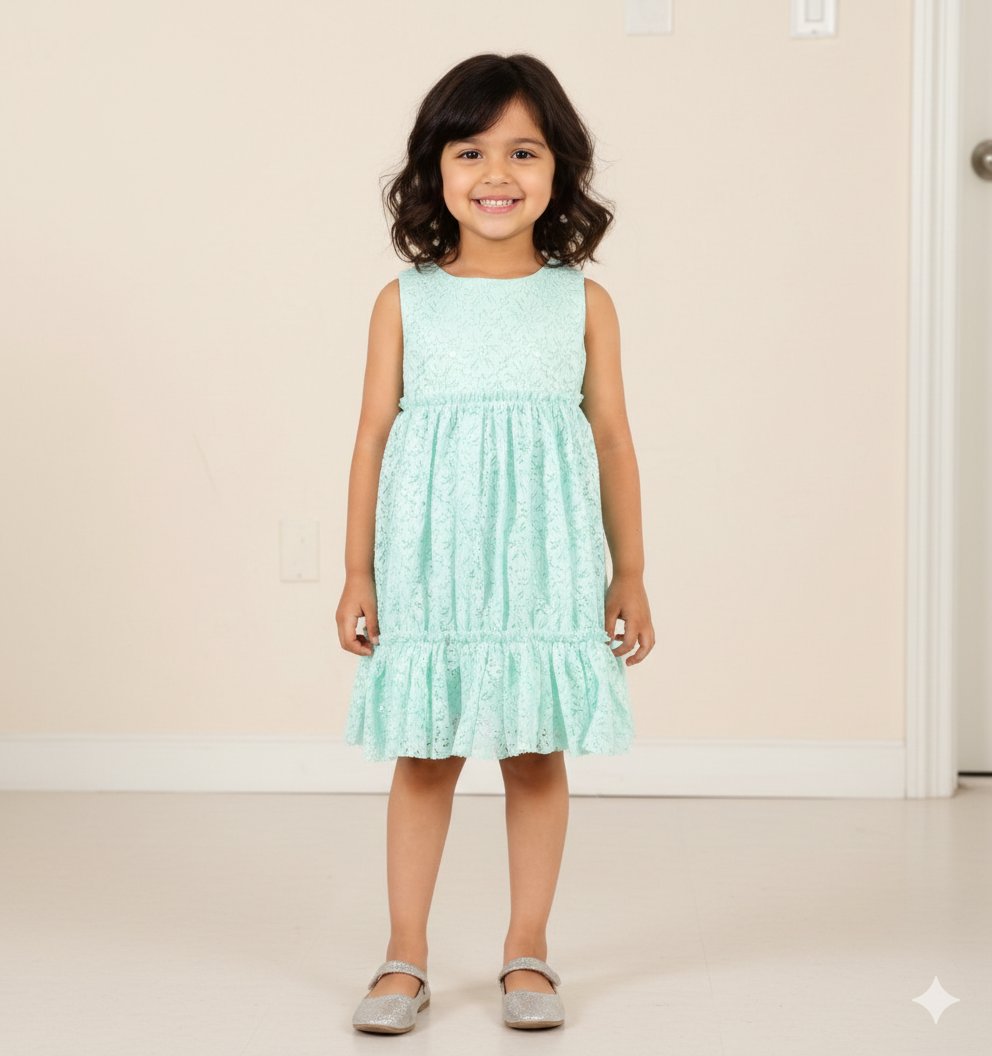 Elegant Mint Pleated Net Dress