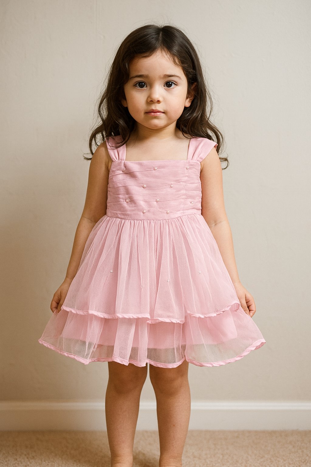 Blush Pink Pearl Embellished Tulle Party Dress