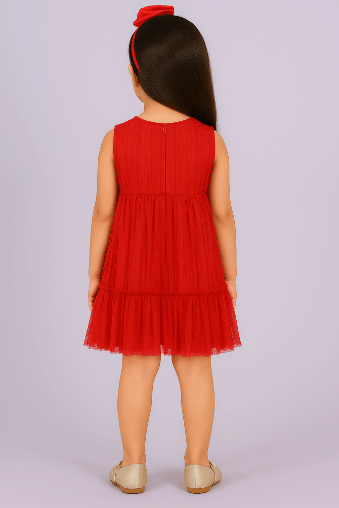 Glamorous Red Glitter Net Pleated Party Dress