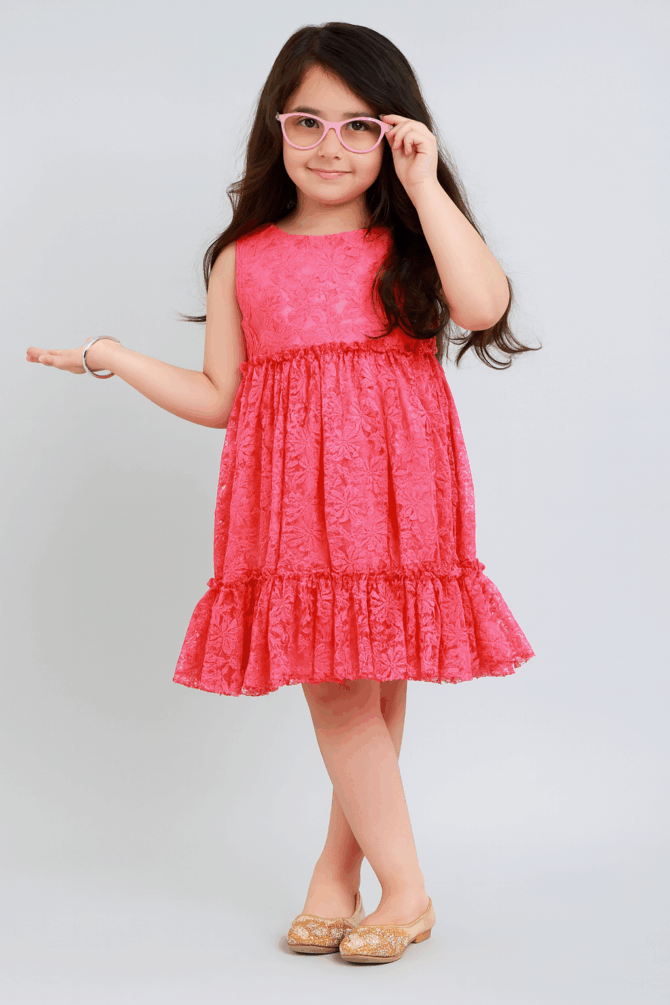 Stunning Fuchsia Sleeveless Pleated Net Party Dress