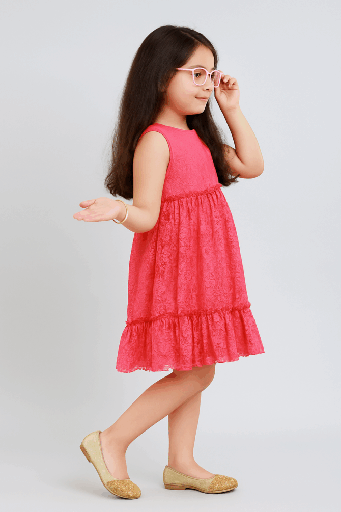 Stunning Fuchsia Sleeveless Pleated Net Party Dress