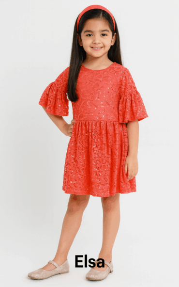 Enchanting Orange Design Net Fit and Flare Party Dress