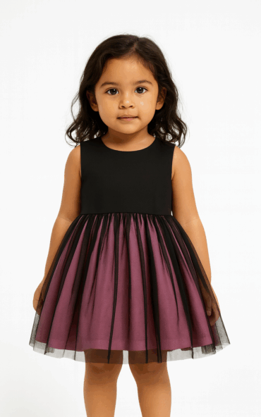 Stylish Black Girls' Party Dress with Back Bow
