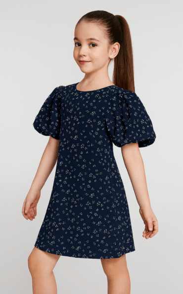 Chic Navy Puffed Sleeves Dress
