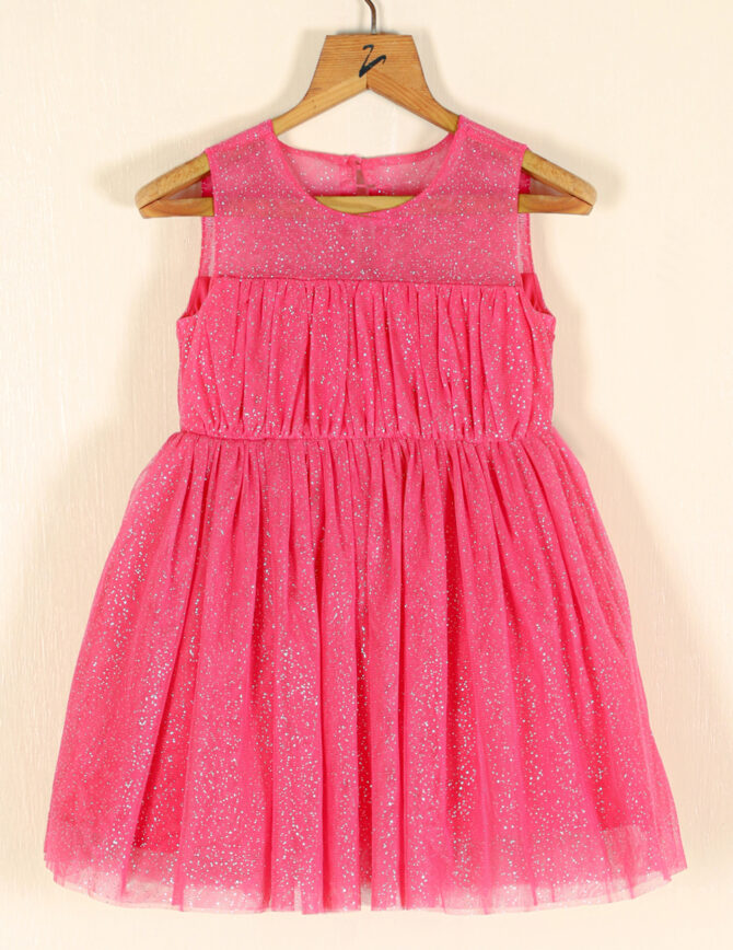 Sparkling Pink Glittery Net Baby Partywear Dress