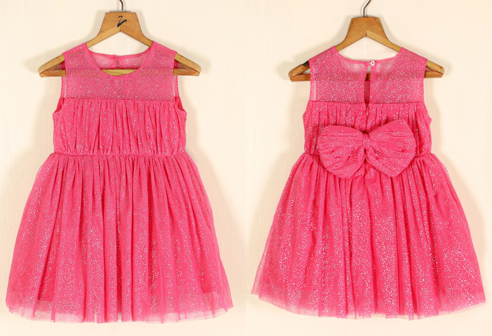 Sparkling Pink Glittery Net Party wear Dress for baby girl 