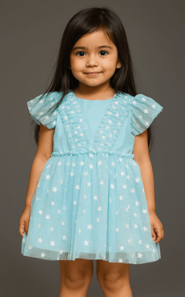 Kidsdew Star Print Net flared dress