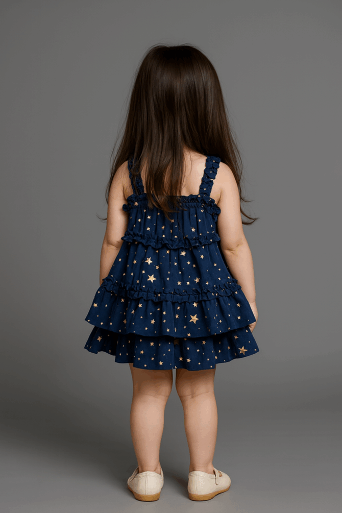 Kidsdew Sleeveless Flared Dress Navy