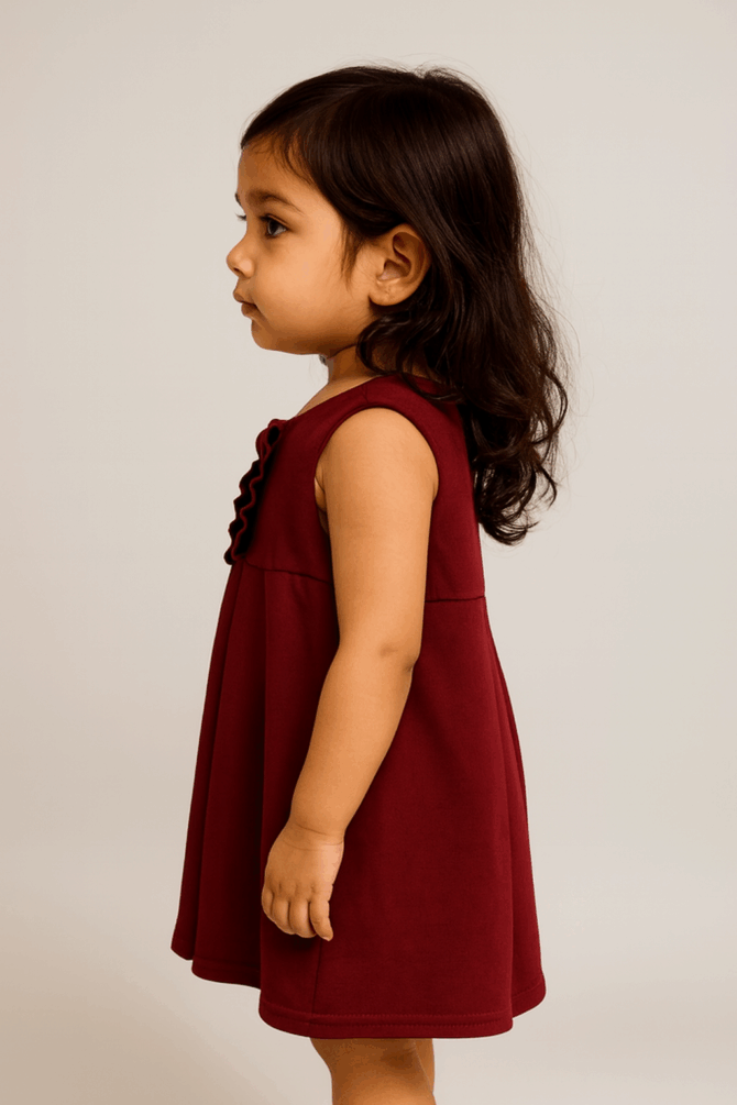 Kidsdew sleeveless Crinkled Crepe A- line dress Maroon