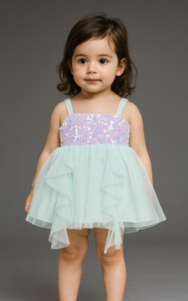 Kidsdew sleeveless Net fit and flare Above Knee Length dress Mint Green