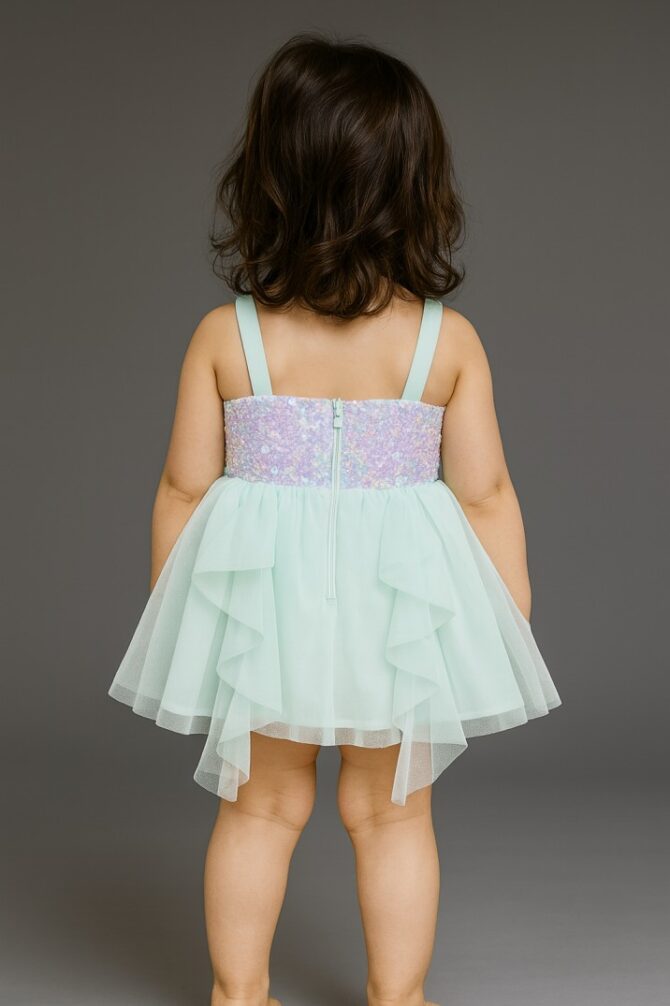 Kidsdew sleeveless Net fit and flare Above Knee Length dress Mint Green