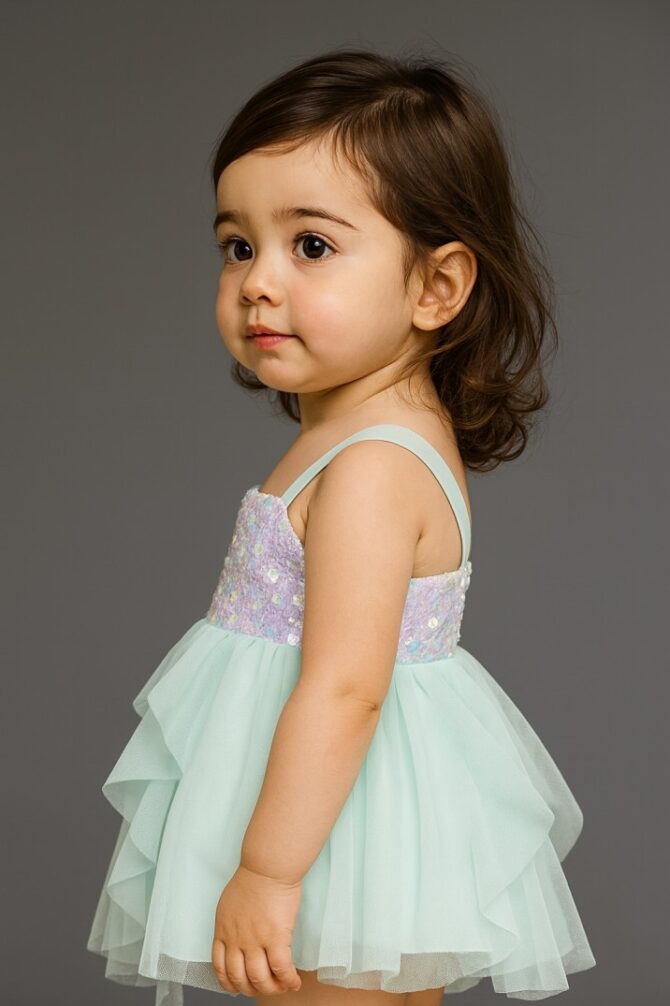 Kidsdew sleeveless Net fit and flare Above Knee Length dress Mint Green